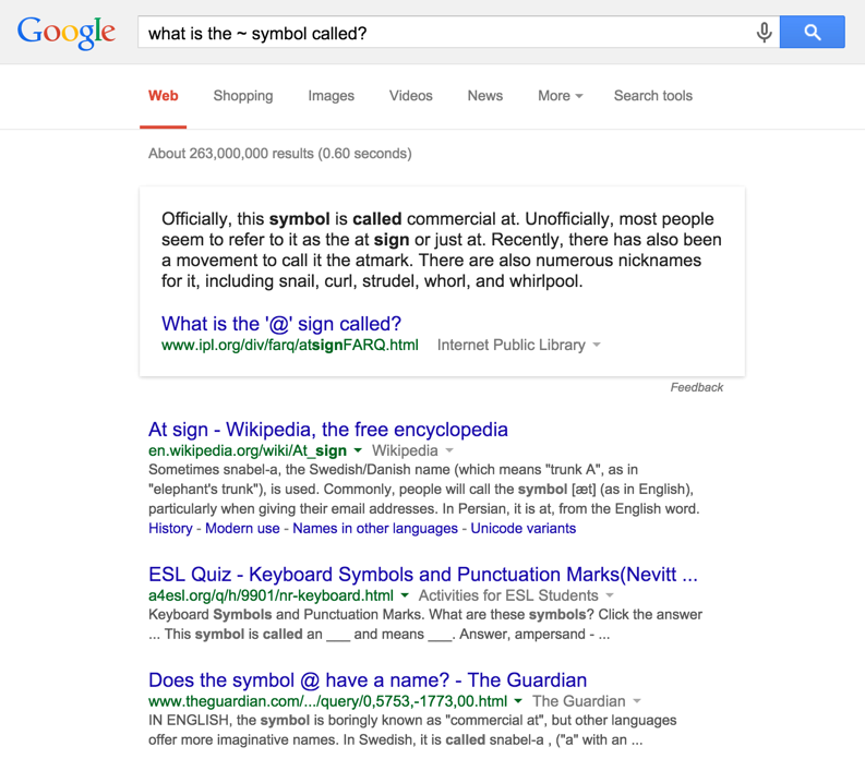 Google search results for at symbol